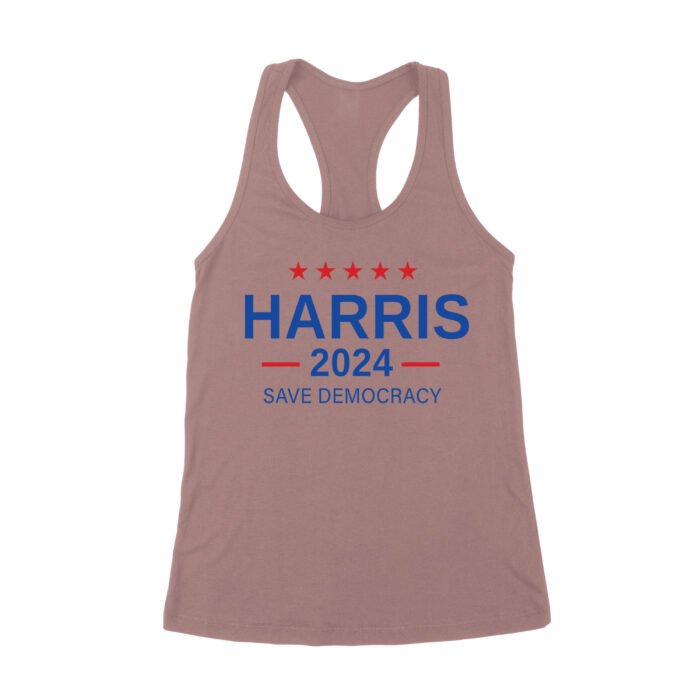 Harris 2024 Save Democracy T-shirt - Stand for a Stronger Future Women's Racerback Tank Top - Image 4