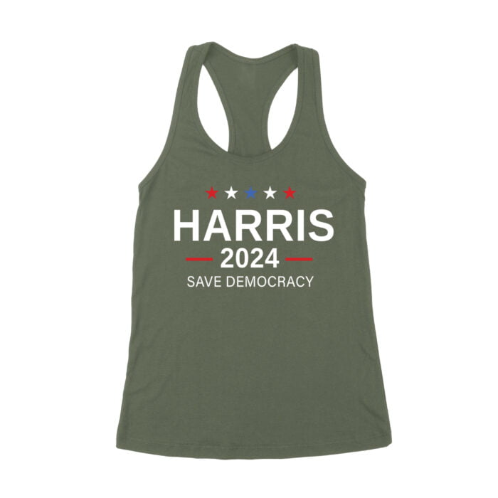 Harris 2024 Save Democracy T-shirt - Stand for a Stronger Future Women's Racerback Tank Top - Image 7