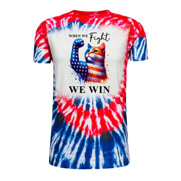 When We Fight We Win Kamala Harris 2024 Cat Lover Tie Dye Style 01 - Image 1
