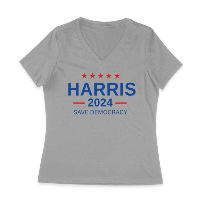 Harris 2024 Save Democracy T-shirt - Stand for a Stronger Future Women Jersey V-Neck - Image 3