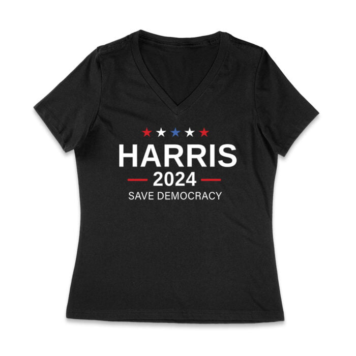 Harris 2024 Save Democracy T-shirt - Stand for a Stronger Future Women Jersey V-Neck - Image 1