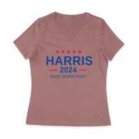 Harris 2024 Save Democracy T-shirt - Stand for a Stronger Future Women Jersey V-Neck - Image 4