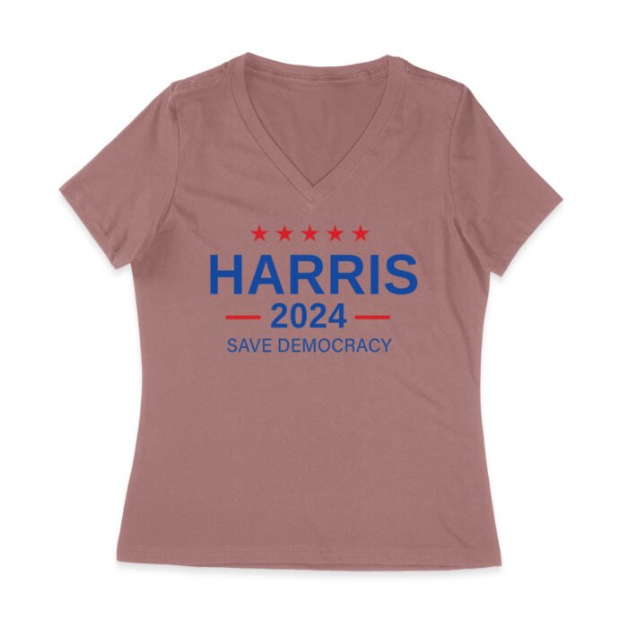 Harris 2024 Save Democracy T-shirt - Stand for a Stronger Future Women Jersey V-Neck - Image 4