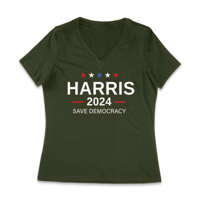 Harris 2024 Save Democracy T-shirt - Stand for a Stronger Future Women Jersey V-Neck - Image 7