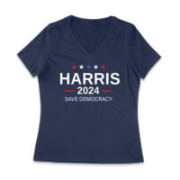 Harris 2024 Save Democracy T-shirt - Stand for a Stronger Future Women Jersey V-Neck - Image 6