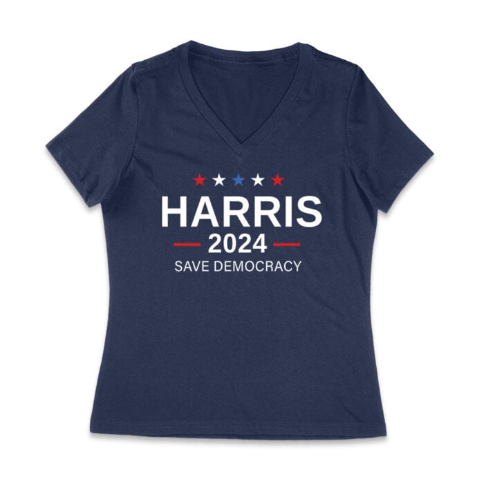 Harris 2024 Save Democracy T-shirt - Stand for a Stronger Future Women Jersey V-Neck - Image 6