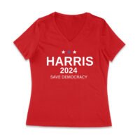 Harris 2024 Save Democracy T-shirt - Stand for a Stronger Future Women Jersey V-Neck - Image 5