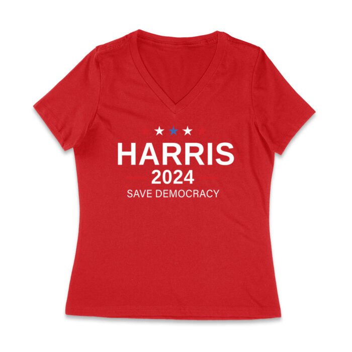 Harris 2024 Save Democracy T-shirt - Stand for a Stronger Future Women Jersey V-Neck - Image 5