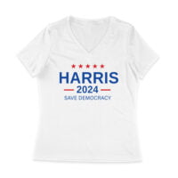 Harris 2024 Save Democracy T-shirt - Stand for a Stronger Future Women Jersey V-Neck - Image 2