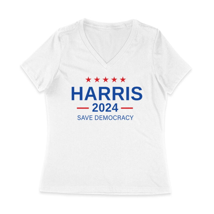 Harris 2024 Save Democracy T-shirt - Stand for a Stronger Future Women Jersey V-Neck - Image 2
