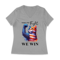 When We Fight We Win Kamala Harris 2024 Cat Lover Women Jersey V-Neck - Image 3