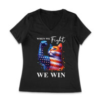 When We Fight We Win Kamala Harris 2024 Cat Lover Women Jersey V-Neck