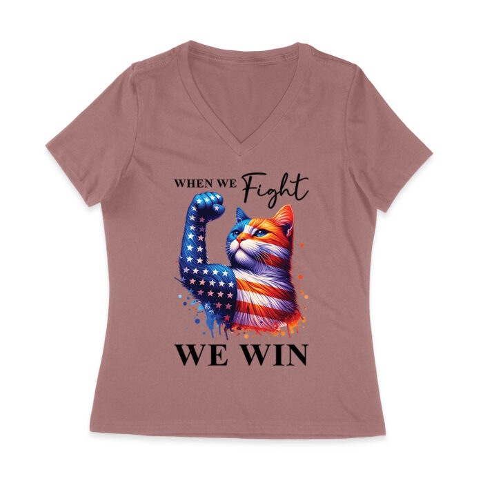 When We Fight We Win Kamala Harris 2024 Cat Lover Women Jersey V-Neck - Image 4