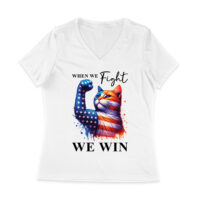 When We Fight We Win Kamala Harris 2024 Cat Lover Women Jersey V-Neck - Image 2